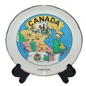 VINTAGE CHAPLEAU 100% CANADA SOUVENIR CERAMIC COLLECTOR PLATE 22K GOLD TRIM 7.5"